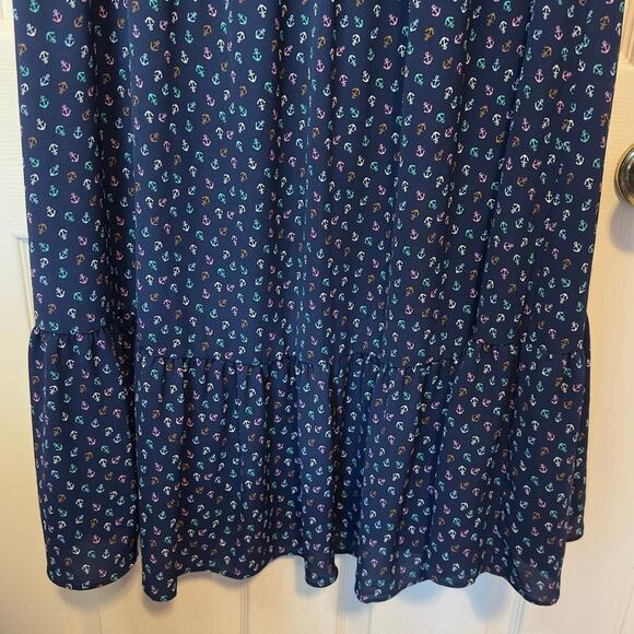 Talbots Mutlicolor Anchor Print Flounce Hem Split Neck Dress Size 24W Nautical - Picture 4 of 7